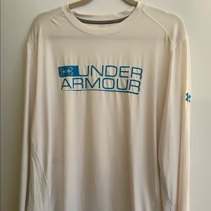 UNDER ARMOUR long sleeved white t-shirt, turquoise print, size XL, mesh sides